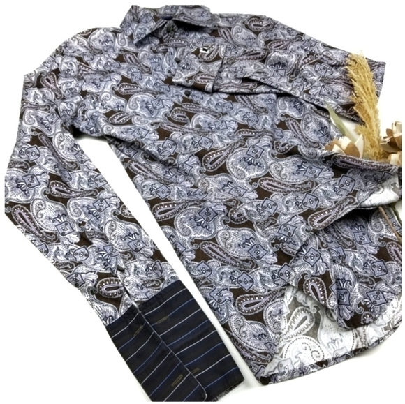 NEW Banana Republic Men's Cuffed Purple Brown Paisley Shirt S - Picture 2 of 7